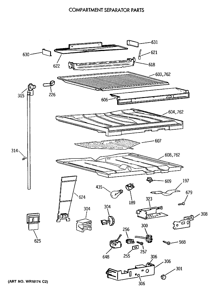 COMPARTMENT SEPARATOR PARTS Diagram and Parts List for CTE21GATVRWH  Hotpoint Refrigerator