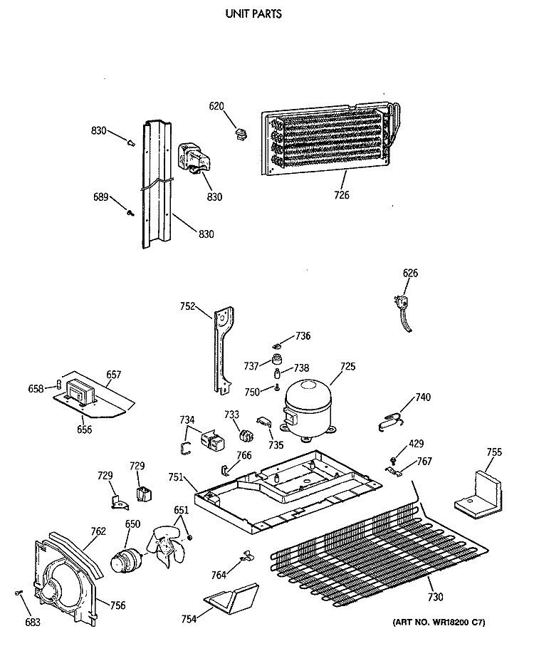 UNIT PARTS Diagram and Parts List for CTE24GATJRWH  Hotpoint Refrigerator