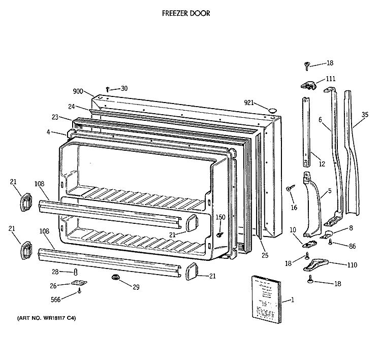 FREEZER DOOR Diagram and Parts List for CTH18EATFRAD  Hotpoint Refrigerator