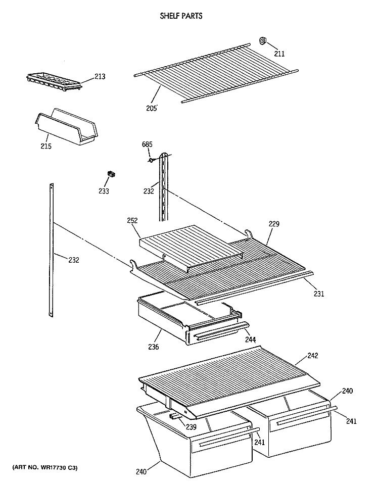 SHELF PARTS Diagram and Parts List for CTH18EATFRAD  Hotpoint Refrigerator