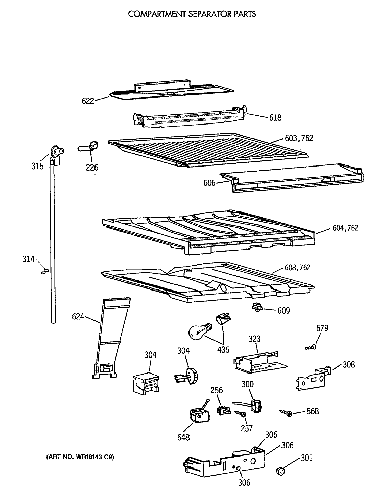 COMPARTMENT SEPARATOR PARTS Diagram and Parts List for CTH18EATFRAD  Hotpoint Refrigerator