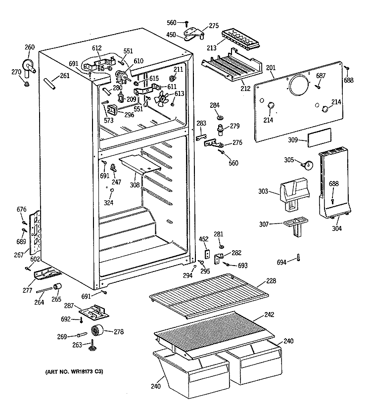 Section Diagram and Parts List for CTH16CYTFLAD  Hotpoint Refrigerator