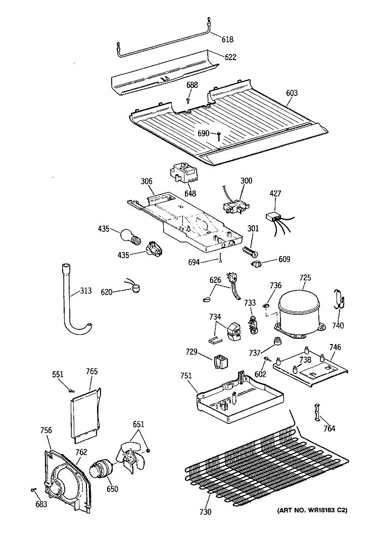 Section Diagram and Parts List for CTH16CYTFLAD  Hotpoint Refrigerator