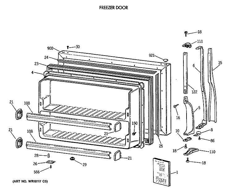 FREEZER DOOR Diagram and Parts List for CTH21GATFRWH  Hotpoint Refrigerator