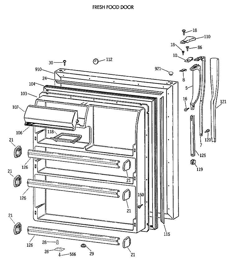 FRESH FOOD DOOR Diagram and Parts List for CTH21GATFRWH  Hotpoint Refrigerator