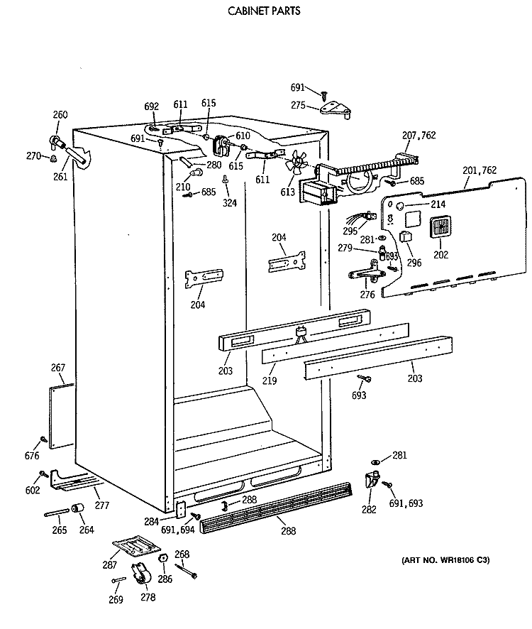 CABINET PARTS Diagram and Parts List for CTH21GATFRWH  Hotpoint Refrigerator