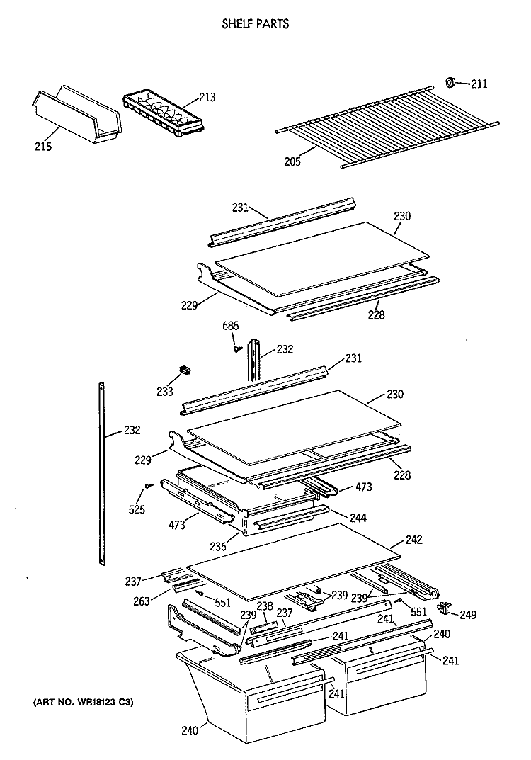 SHELF PARTS Diagram and Parts List for CTH21GATFRWH  Hotpoint Refrigerator