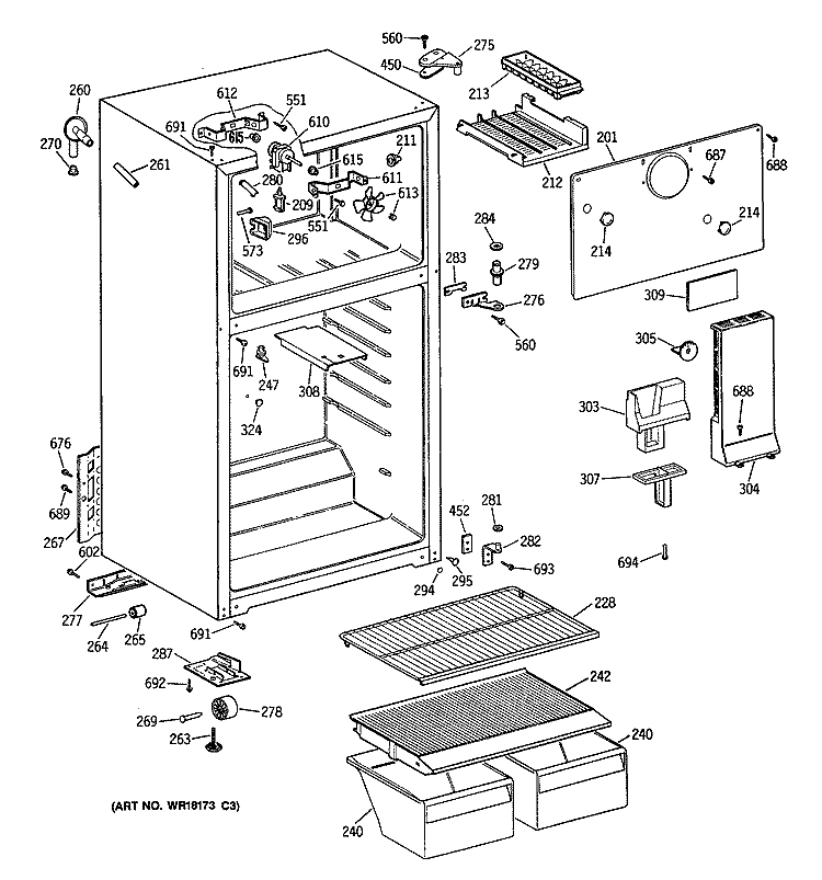 Section Diagram and Parts List for CTX14CATDRAD  Hotpoint Refrigerator