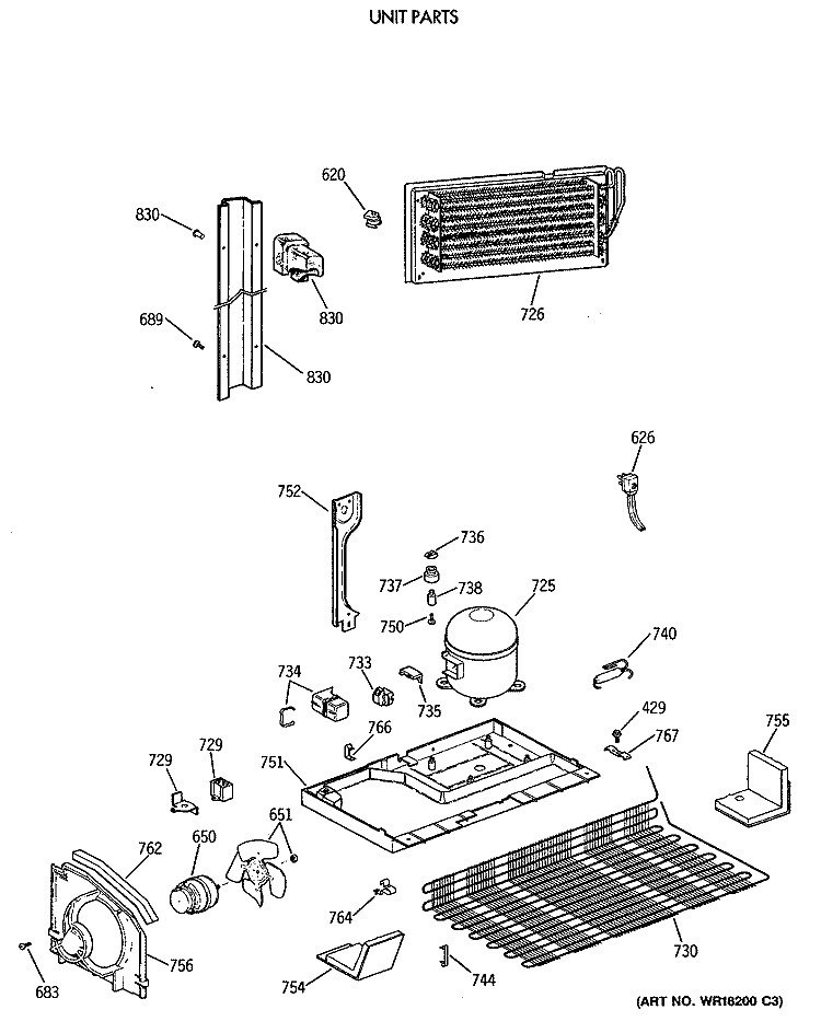UNIT PARTS Diagram and Parts List for CTT21GATERAD  Hotpoint Refrigerator