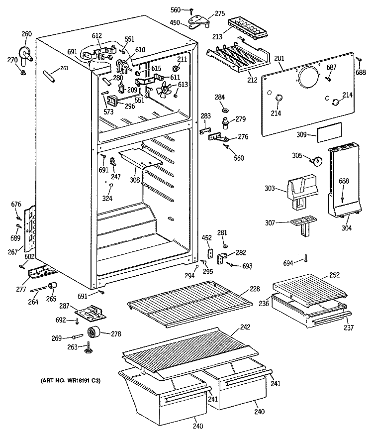 Section Diagram and Parts List for CTX14EYTDRWH  Hotpoint Refrigerator