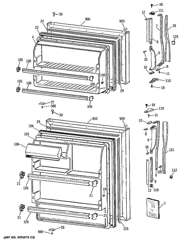 Section Diagram and Parts List for CTX16CATDRWH  Hotpoint Refrigerator