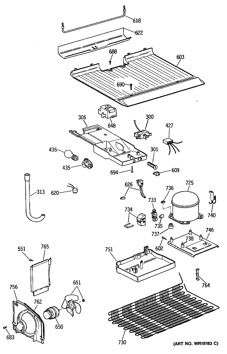 Section Diagram and Parts List for CTX16CATDRWH  Hotpoint Refrigerator