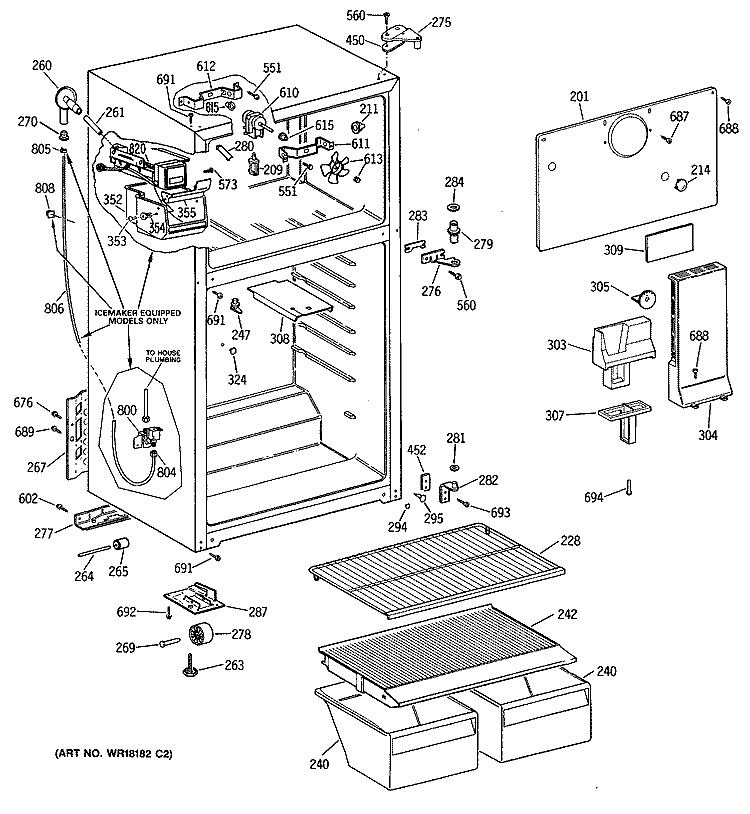 Section Diagram and Parts List for CTX16CITDRAD  Hotpoint Refrigerator