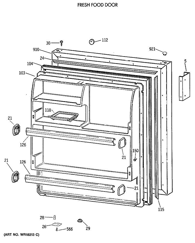 FRESH FOOD DOOR Diagram and Parts List for CTX18LATGRWH  Hotpoint Refrigerator