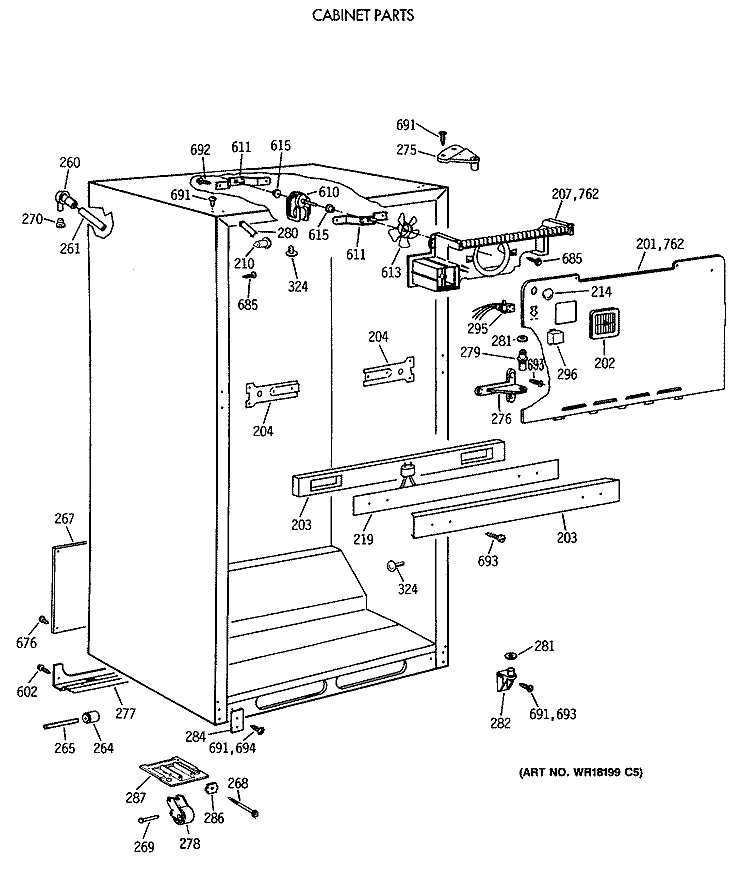 CABINET PARTS Diagram and Parts List for CTX18LATGRWH  Hotpoint Refrigerator