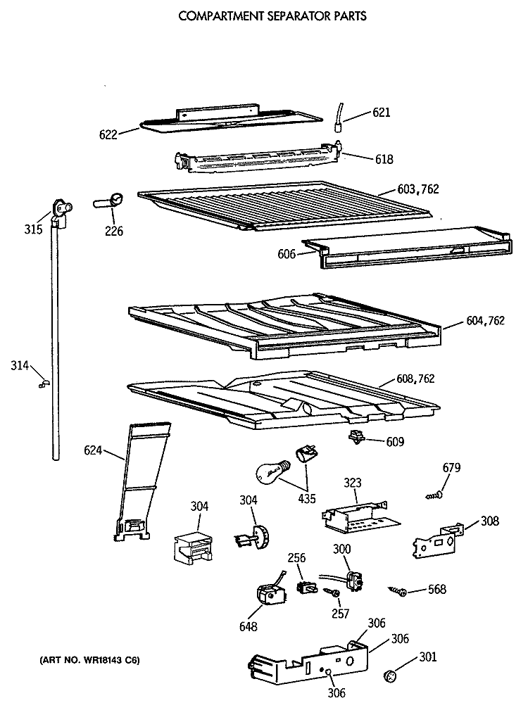 COMPARTMENT SEPARATOR PARTS Diagram and Parts List for CTX18LATGRWH  Hotpoint Refrigerator