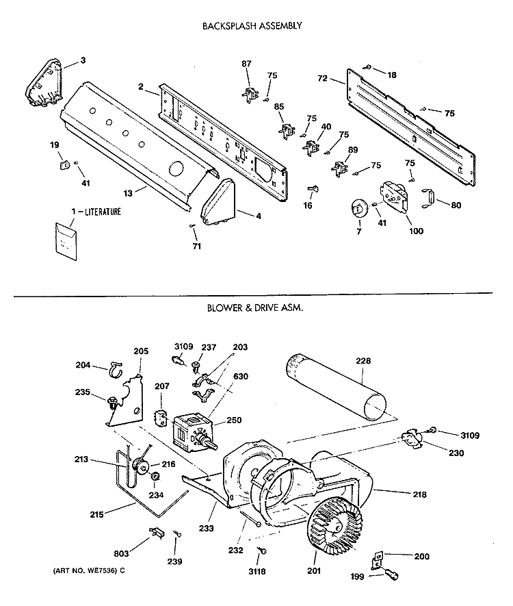 BACKSPLASH ASSEMBLY Diagram and Parts List for DLB3900SAM  Hotpoint Dryer