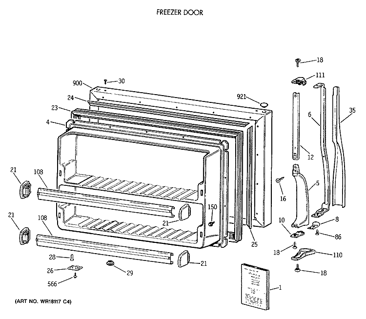 FREEZER DOOR Diagram and Parts List for CTX18LASWLAD  Hotpoint Refrigerator