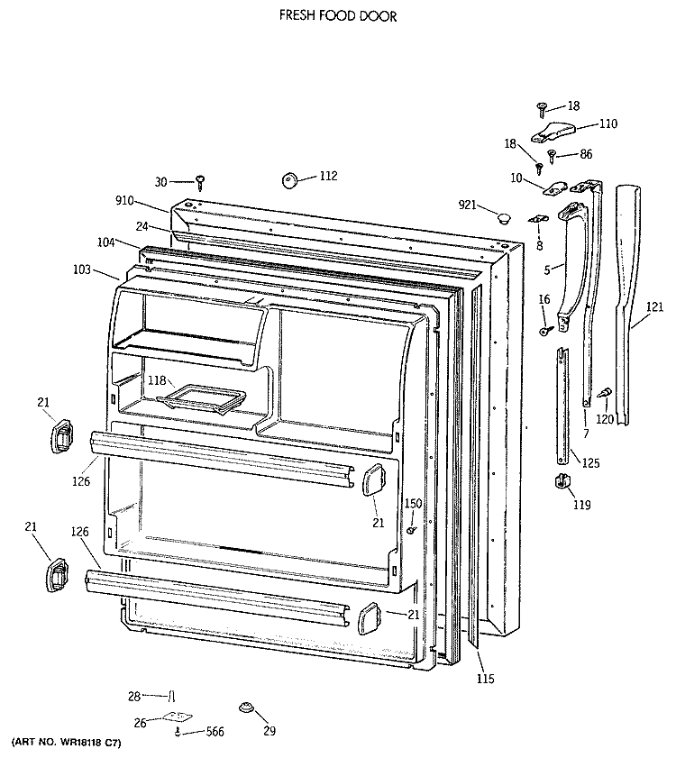 FRESH FOOD DOOR Diagram and Parts List for CTX18LASWLAD  Hotpoint Refrigerator