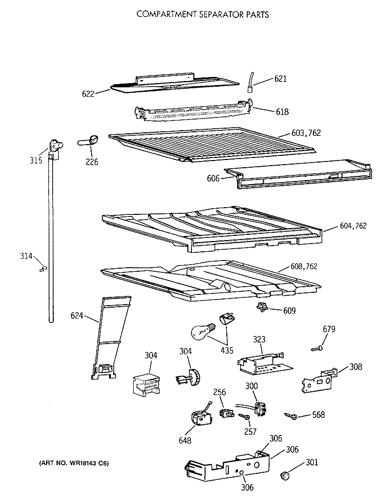 COMPARTMENT SEPARATOR PARTS Diagram and Parts List for CTX18LASWLAD  Hotpoint Refrigerator