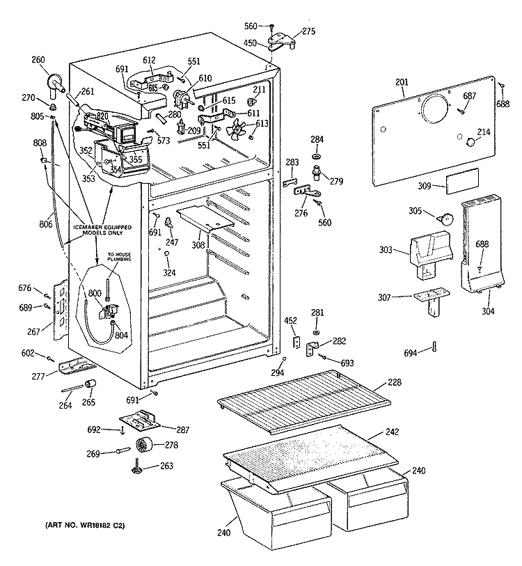 Section Diagram and Parts List for CTX16CIXDRWH  Hotpoint Refrigerator