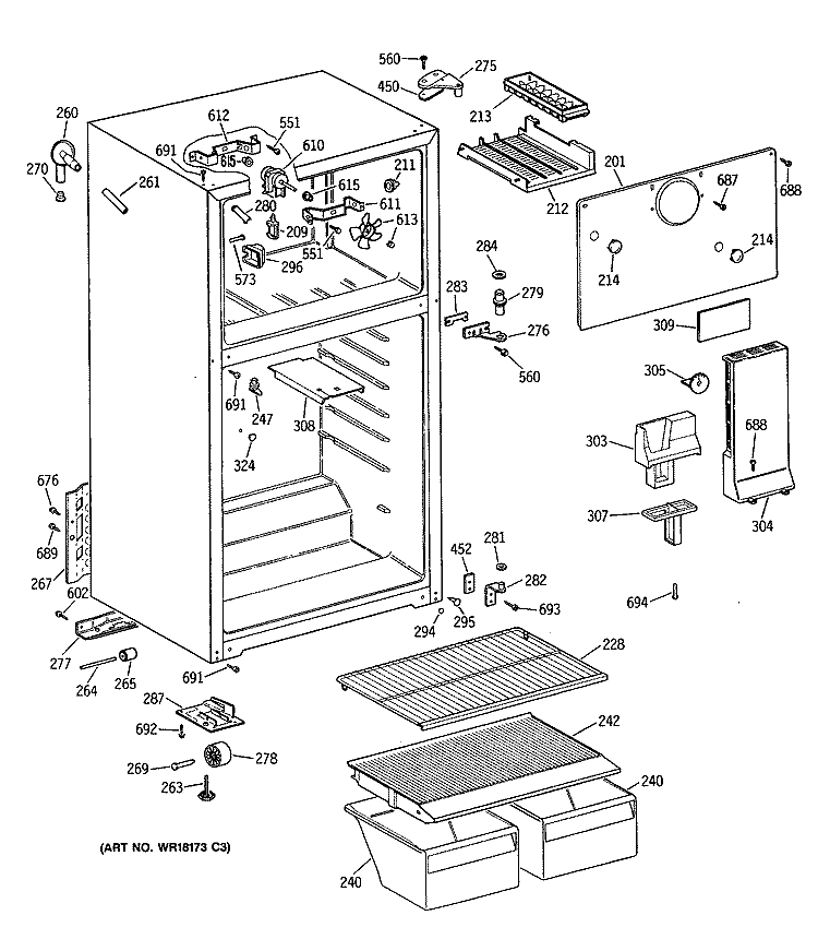 Section Diagram and Parts List for CTX14CATGRWH  Hotpoint Refrigerator