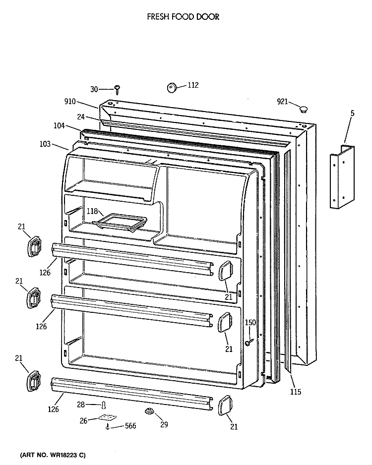FRESH FOOD DOOR Diagram and Parts List for CTX21LATNRWH  Hotpoint Refrigerator