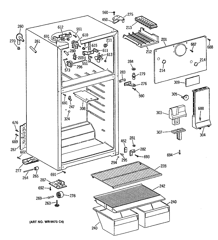 Section Diagram and Parts List for CTX14CYTGRWH  Hotpoint Refrigerator