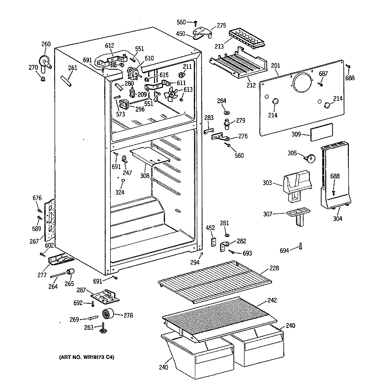 Section Diagram and Parts List for CTX16CAXGRWH  Hotpoint Refrigerator