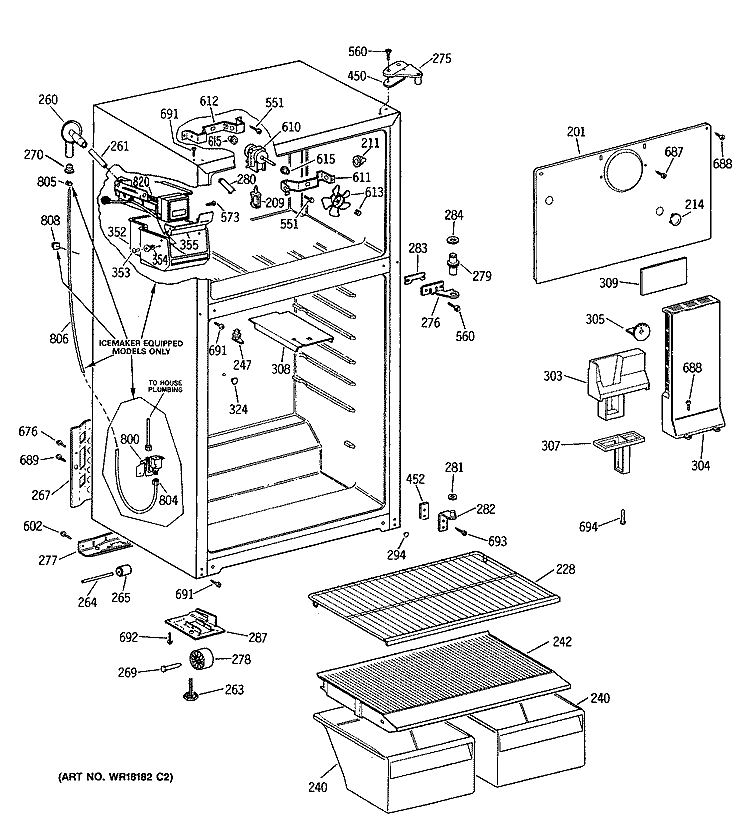 Section Diagram and Parts List for CTX16CIXGRWH  Hotpoint Refrigerator