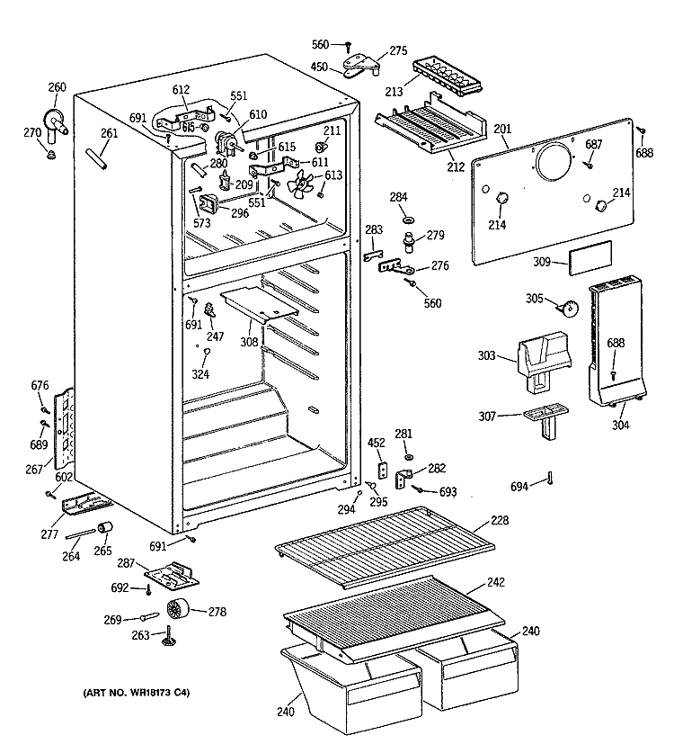 Section Diagram and Parts List for CTX16CYXGLAD  Hotpoint Refrigerator