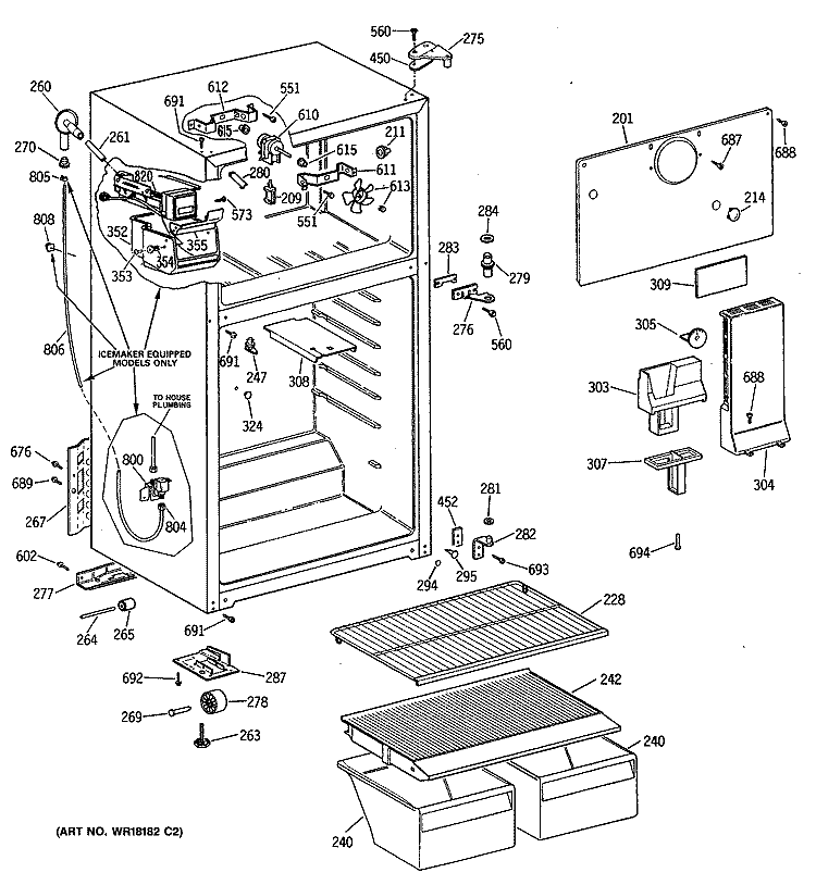 Section Diagram and Parts List for CTX14CITGRWH  Hotpoint Refrigerator