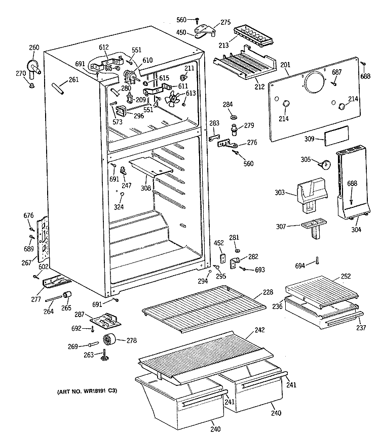 Section Diagram and Parts List for CTX16BYTGLAD  Hotpoint Refrigerator