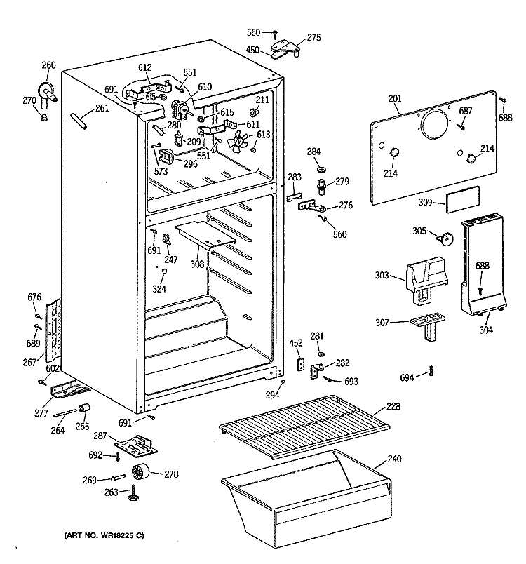 Section Diagram and Parts List for CTX18LYXGRWH  Hotpoint Refrigerator