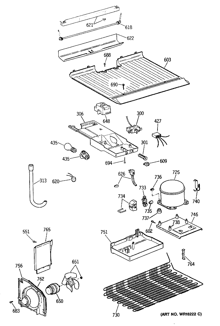 Section Diagram and Parts List for CTX18LYXGRWH  Hotpoint Refrigerator