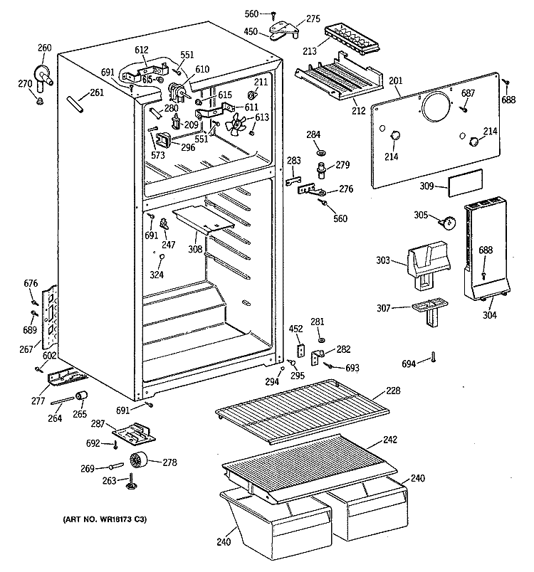 Section Diagram and Parts List for CTX14CAXKRAD  Hotpoint Refrigerator