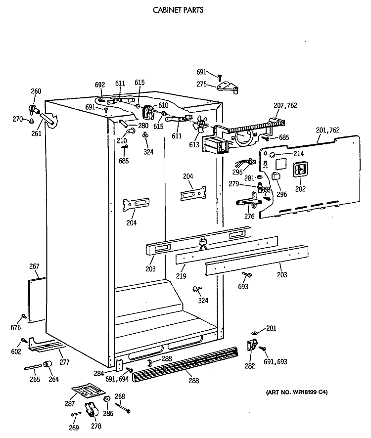 CABINET PARTS Diagram and Parts List for CTX18EAXBRAD  Hotpoint Refrigerator