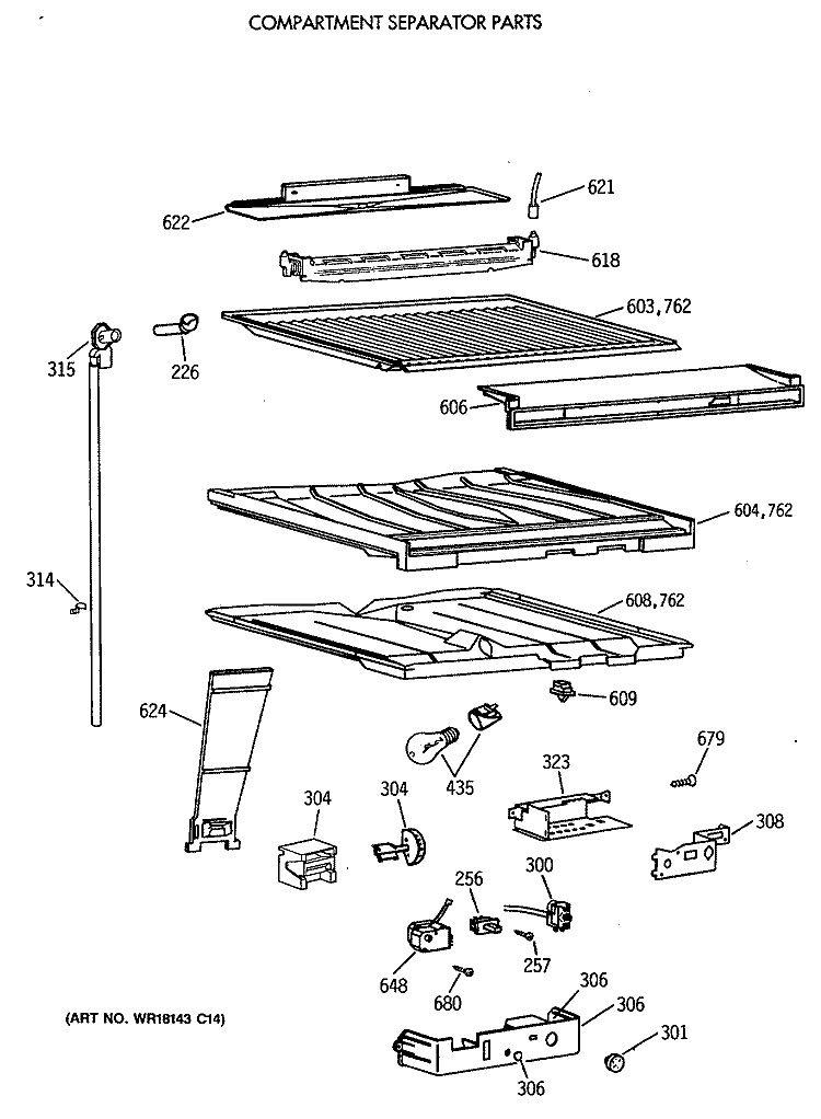 COMPARTMENT SEPARATOR PARTS Diagram and Parts List for CTX18EAXBRAD  Hotpoint Refrigerator