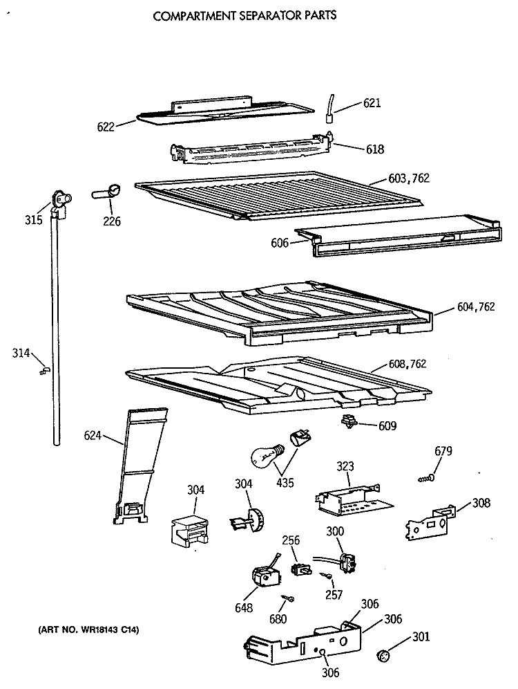 COMPARTMENT SEPARATOR PARTS Diagram and Parts List for CTX18CAXBLAD  Hotpoint Refrigerator