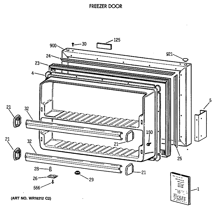 FREEZER DOOR Diagram and Parts List for CTX18LAXBRWH  Hotpoint Refrigerator
