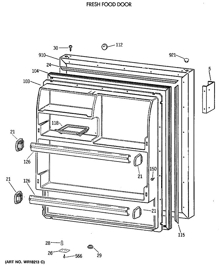 FRESH FOOD DOOR Diagram and Parts List for CTX18LAXBRWH  Hotpoint Refrigerator