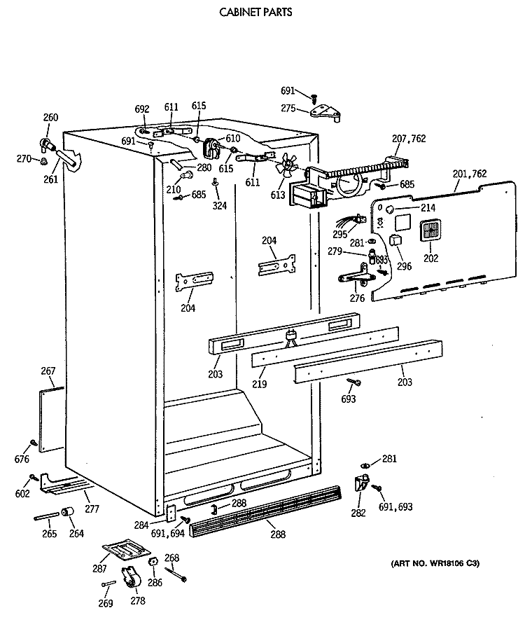 CABINET PARTS Diagram and Parts List for CTX21EAXBRWH  Hotpoint Refrigerator