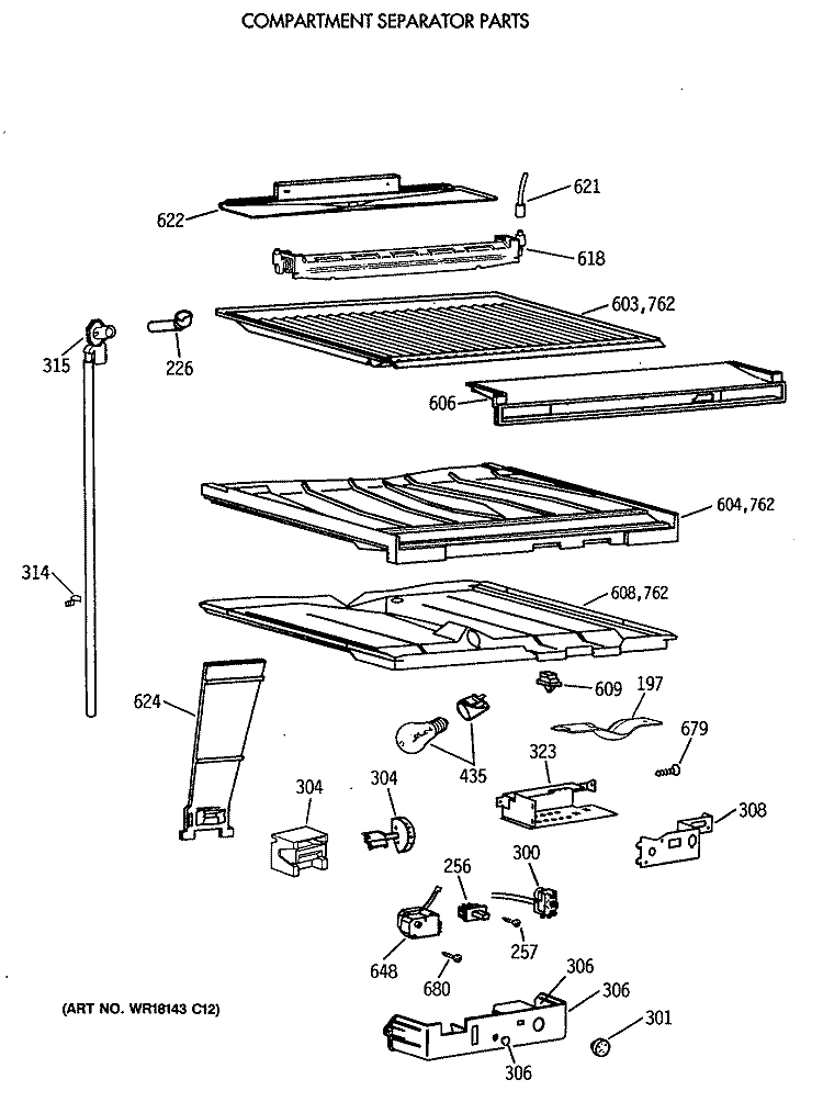 COMPARTMENT SEPARATOR PARTS Diagram and Parts List for CTX21EAXBRWH  Hotpoint Refrigerator