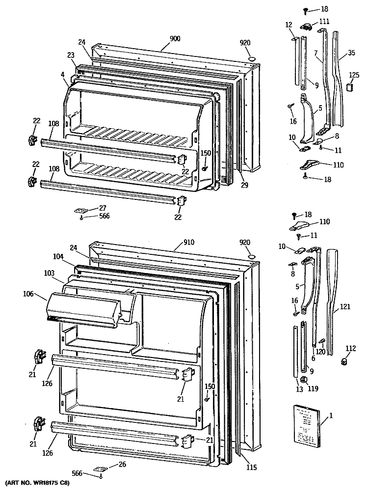 Section Diagram and Parts List for CTX16CAYBRWH  Hotpoint Refrigerator