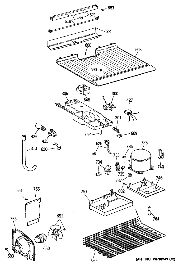 Section Diagram and Parts List for CTX16CAYBRWH  Hotpoint Refrigerator