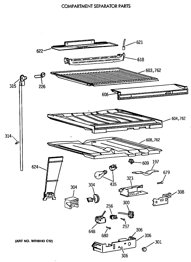 COMPARTMENT SEPARATOR PARTS Diagram and Parts List for CTX24GAXBRAA  Hotpoint Refrigerator
