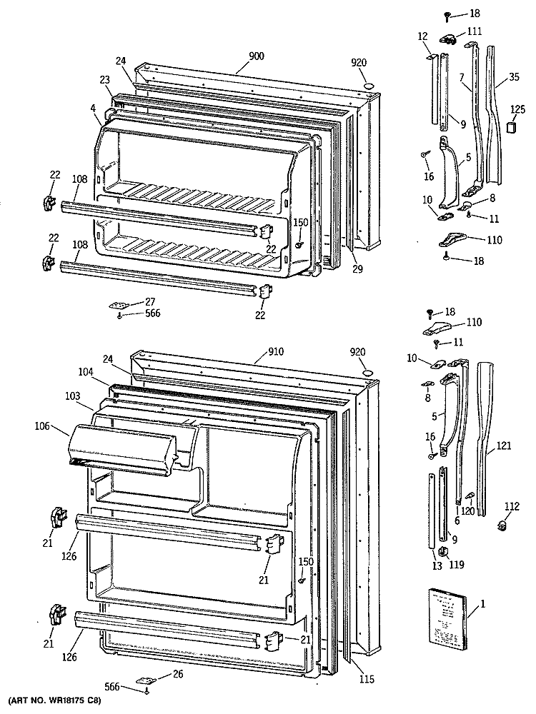 Section Diagram and Parts List for CTX16CIYBLWH  Hotpoint Refrigerator