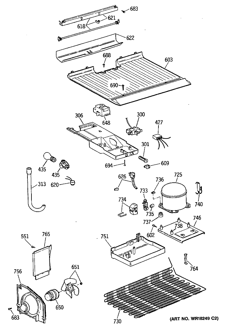 Section Diagram and Parts List for CTX16CIYBLWH  Hotpoint Refrigerator