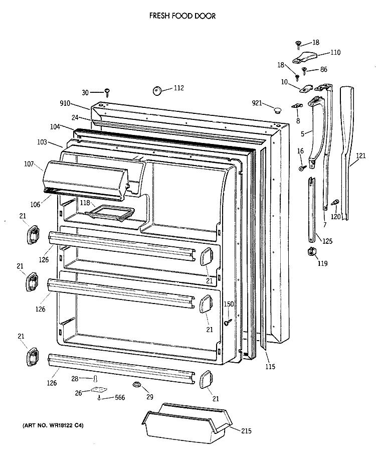 FRESH FOOD DOOR Diagram and Parts List for CTG21GAXDRWW  Hotpoint Refrigerator