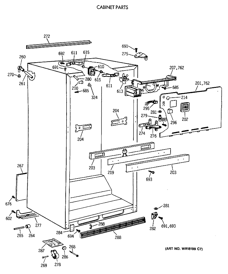 CABINET PARTS Diagram and Parts List for CTG21GAXDRWW  Hotpoint Refrigerator